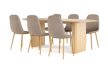 Noira Ovalt Spisebord 220 cm Eik + 6 Nibe stol brun med eikeben - Natur/Brun - Møbler - Bord - Spisegruppe