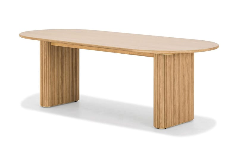 Noira Ovalt Spisebord 220 cm Eik + 6 Nibe stol grå med eikeben - Natur/Grå - Møbler - Bord - Spisegruppe