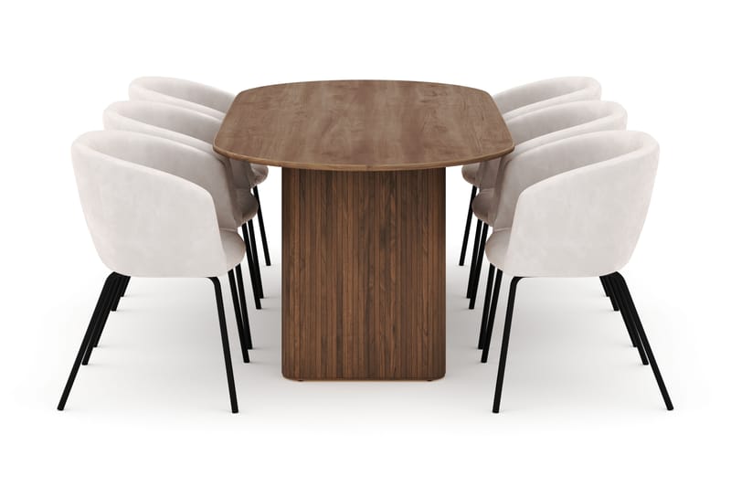 Noira Ovalt Spisebord 220 cm med 6 Berit Stoler - Brun - Møbler - Bord - Spisegruppe