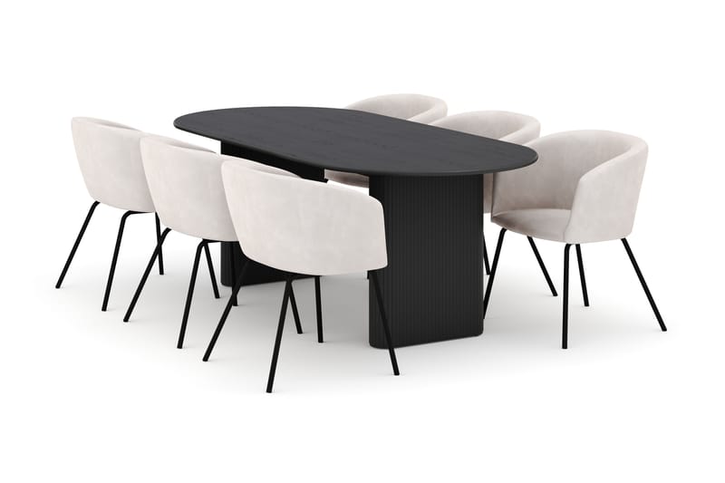 Noira Ovalt Spisebord 220 cm med 6 Berit Stoler - Svart - Møbler - Bord - Spisegruppe