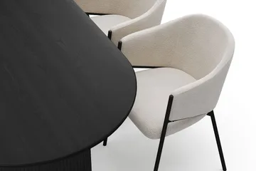 Noira Ovalt Spisebord 220 cm med 6 Filip Spisestoler - Svart / Hvit Bouclé - Møbler - Bord - Spisegruppe