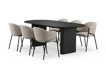 Noira Ovalt Spisebord 220 cm med 6 Filip Spisestoler - Svart / Taupe Bouclé - Møbler - Bord - Spisegruppe