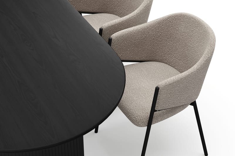 Noira Ovalt Spisebord 220 cm med 6 Filip Spisestoler - Svart / Taupe Bouclé - Møbler - Bord - Spisegruppe