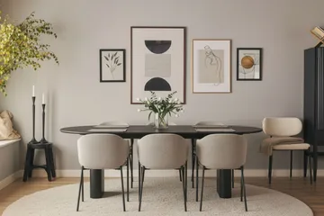 Noira Ovalt Spisebord 220 cm med 6 Filip Spisestoler - Svart / Taupe Bouclé - Møbler - Bord - Spisegruppe