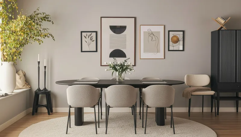 Noira Ovalt Spisebord 220 cm med 6 Filip Spisestoler - Svart / Taupe Bouclé - Møbler - Bord - Spisegruppe