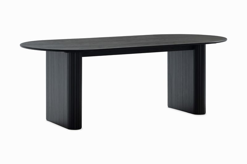 Noira Ovalt Spisebord 220 cm med 6 Greya Spisestoler med armlener - Svart / Hvit Bouclé / Metallben Valnøtt - Møbler - Bord - Spisegruppe