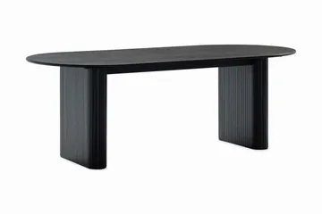 Noira Ovalt Spisebord 220 cm med 6 Katy Spisestoler - Svart / Hvit Bouclé / Metallben Svart - Møbler - Bord - Spisegruppe