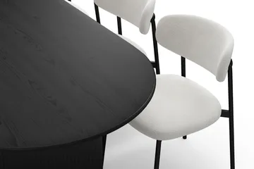 Noira Ovalt Spisebord 220 cm med 6 Lucy Spisestoler - Svart / Hvit Bouclé / Metallben Svart - Møbler - Bord - Spisegruppe