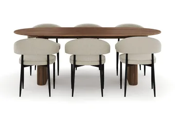 Noira Ovalt Spisebord 220 cm med 6 Sawako Stoler - Brun - Møbler - Bord - Spisegruppe