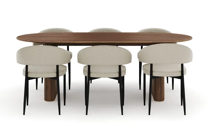 Noira Ovalt Spisebord 220 cm med 6 Sawako Stoler - Brun - Møbler - Bord - Spisegruppe