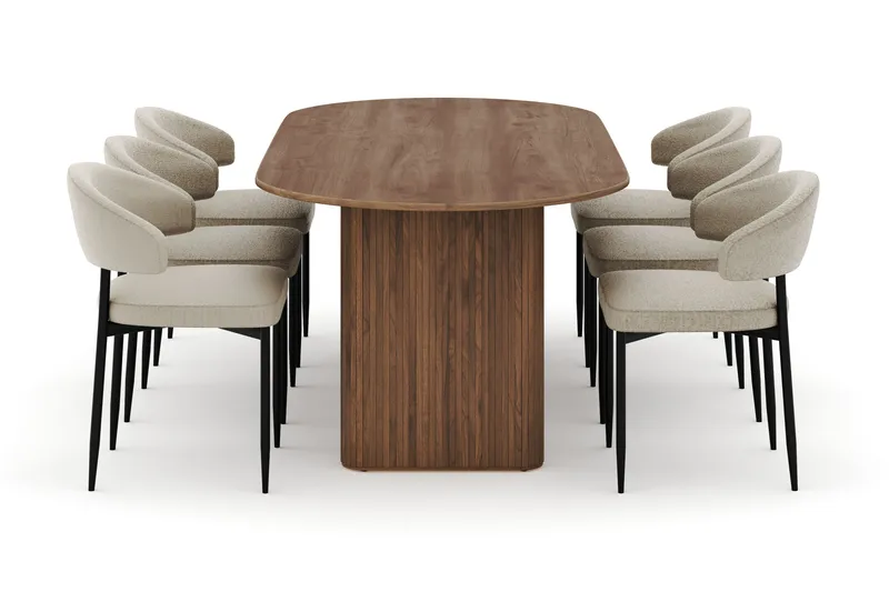 Noira Ovalt Spisebord 220 cm med 6 Sawako Stoler - Brun - Møbler - Bord - Spisegruppe