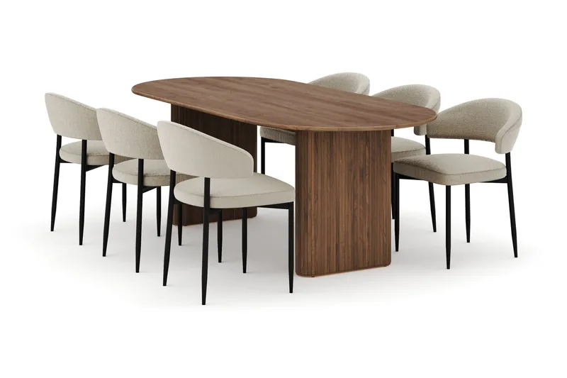 Noira Ovalt Spisebord 220 cm med 6 Sawako Stoler, Brun