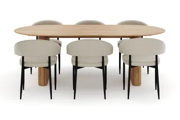Noira Ovalt Spisebord 220 cm med 6 Sawako Stoler - Natur - Møbler - Bord - Spisegruppe