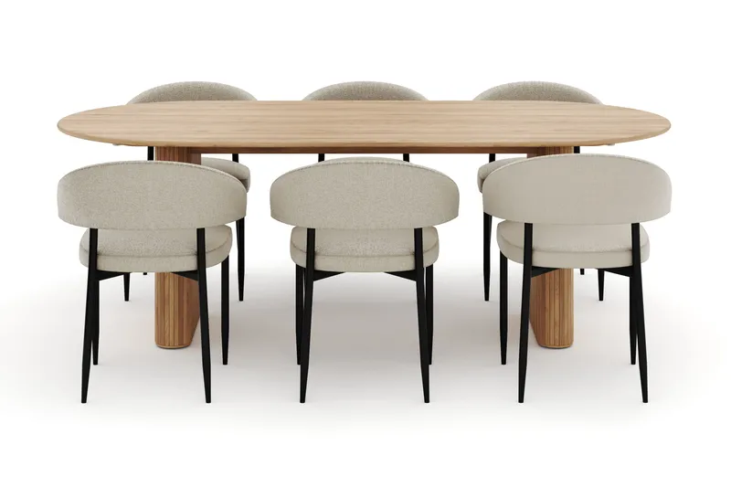 Noira Ovalt Spisebord 220 cm med 6 Sawako Stoler - Natur - Møbler - Bord - Spisegruppe