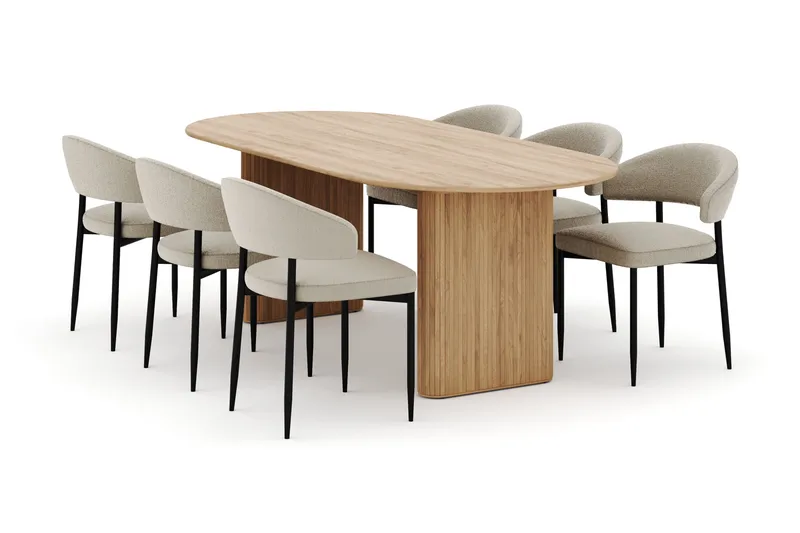 Noira Ovalt Spisebord 220 cm med 6 Sawako Stoler, Natur