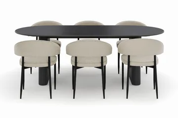 Noira Ovalt Spisebord 220 cm med 6 Sawako Stoler - Svart - Møbler - Bord - Spisegruppe