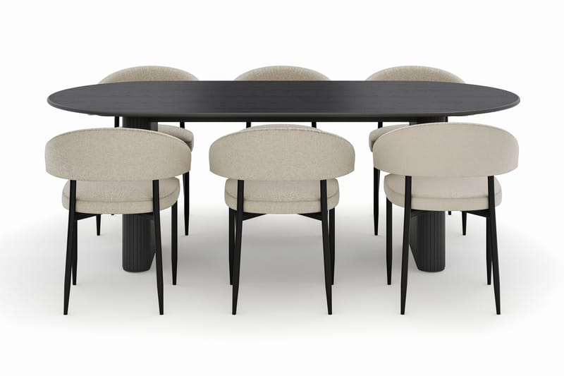 Noira Ovalt Spisebord 220 cm med 6 Sawako Stoler - Svart - Møbler - Bord - Spisegruppe