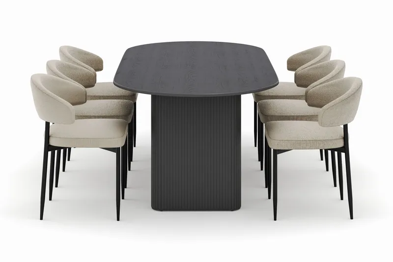 Noira Ovalt Spisebord 220 cm med 6 Sawako Stoler - Svart - Møbler - Bord - Spisegruppe