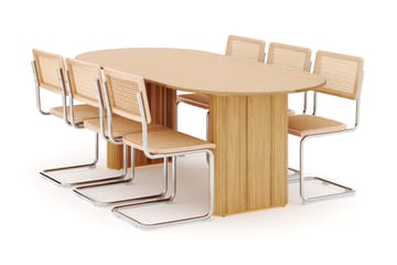 Noira Ovalt Spisebord 220 cm med 6 stk Build Matstkolar - Natur - Møbler - Bord - Spisegruppe