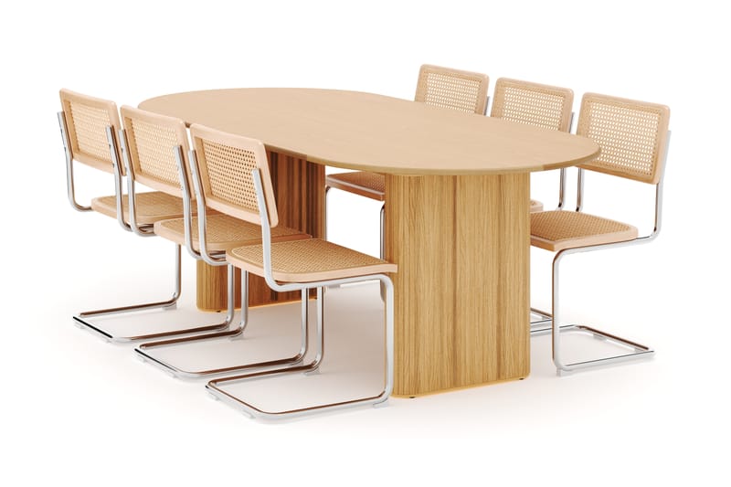 Noira Ovalt Spisebord 220 cm med 6 stk Build Matstkolar - Natur - Møbler - Bord - Spisegruppe