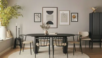 Noira Ovalt Spisebord 220 cm med 6 Winston Spisestoler - Svart / Beige / Metallben Svart - Møbler - Bord - Spisegruppe