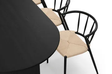 Noira Ovalt Spisebord 220 cm med 6 Winston Spisestoler - Svart / Beige / Metallben Svart - Møbler - Bord - Spisegruppe