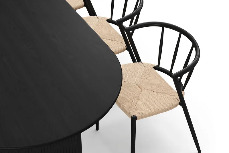 Noira Ovalt Spisebord 220 cm med 6 Winston Spisestoler - Svart / Beige / Metallben Svart - Møbler - Bord - Spisegruppe
