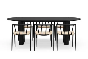 Noira Ovalt Spisebord 220 cm med 6 Winston Spisestoler - Svart / Beige / Metallben Svart - Møbler - Bord - Spisegruppe
