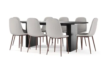 Noira Ovalt Spisebord 220 cm Svart + 8 Nibe stol beige med valnøttben - Svart/Beige - Møbler - Bord - Spisegruppe