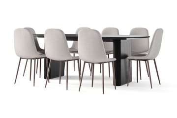 Noira Ovalt Spisebord 220 cm Svart + 8 Nibe stol grå med valnøttben - Svart/Grå - Møbler - Bord - Spisegruppe