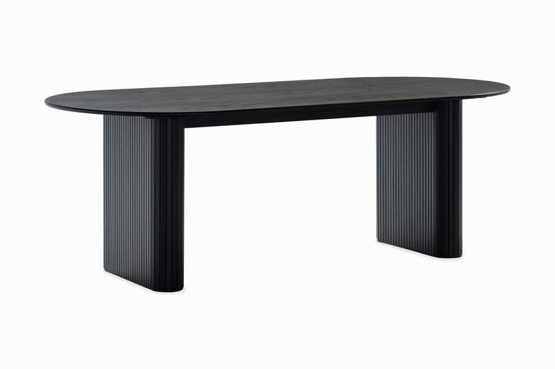 Noira Ovalt Spisebord 220 cm Svart + 8 Nibe stol grå med valnøttben - Svart/Grå - Møbler - Bord - Spisegruppe