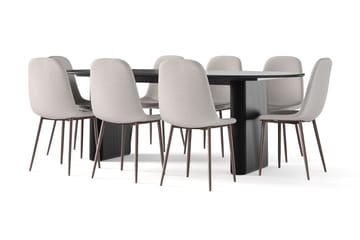 Noira Ovalt Spisebord 220 cm Svart + 8 Nibe stol grå med valnøttben - Svart/Grå - Møbler - Bord - Spisegruppe