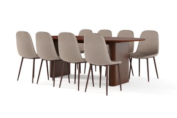 Noira Ovalt Spisebord 220 cm Valnøtt + 8 Nibe stol brun med valnøttben - Brun - Møbler - Bord - Spisegruppe