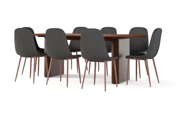 Noira Ovalt Spisebord 220 cm Valnøtt + 8 Nibe stol svart med valnøttben - Brun/Svart - Møbler - Bord - Spisegruppe