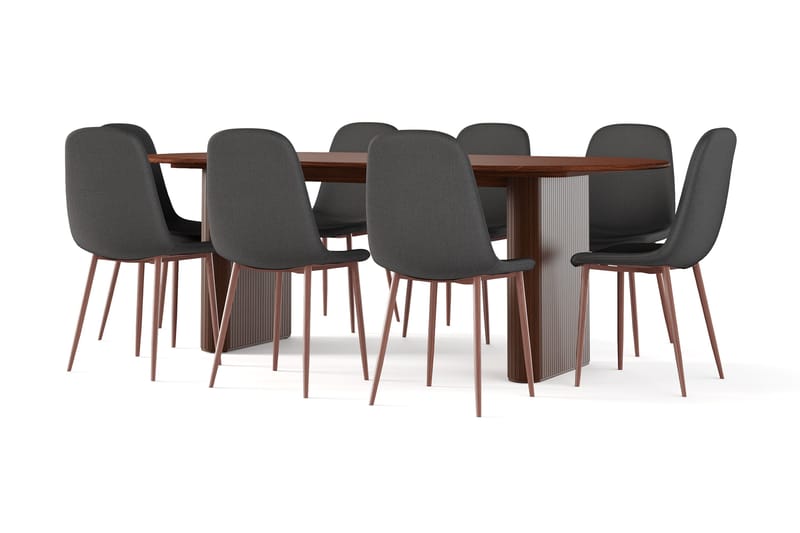 Noira Ovalt Spisebord 220 cm Valnøtt + 8 Nibe stol svart med valnøttben - Brun/Svart - Møbler - Bord - Spisegruppe