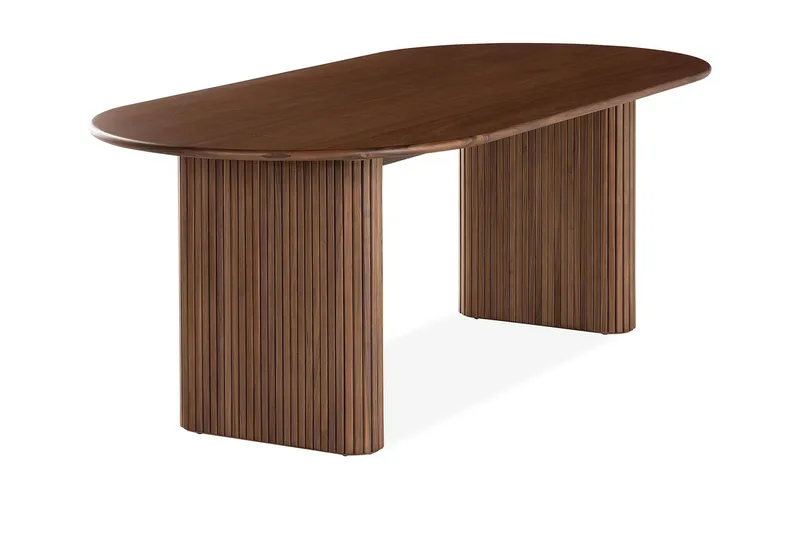 Noira Ovalt Spisebord 220 cm Valnøtt + 8 Nibe stol beige med valnøttben - Brun/Beige - Møbler - Bord - Spisegruppe