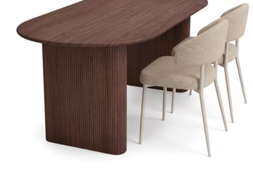 Noira Rektangulær Spisegruppe 220 cm – Spisebord med Valnøttutseende og 6 Polstrede Sawako Spisestoler - Brun|Beige - Møbler - Bord - Spisegruppe