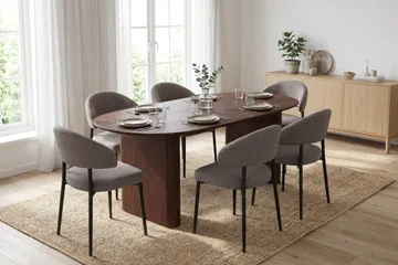 Noira rektangulær spisegruppe 220 cm i valnøtt med 6 Sawako spisestoler - Valnøtt - Møbler - Bord - Spisegruppe
