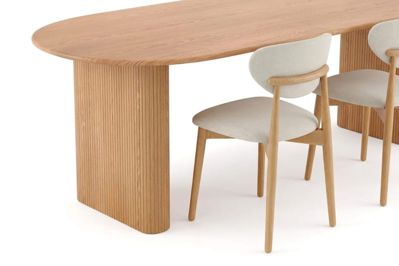 Noira Rektangulær Uttrekkbar Spisegruppe 220-320 cm – Spisebord med 6 Molly Spisestoler i Tre med Eikeutseende - Natur - Møbler - Bord - Spisegruppe