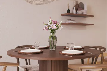 Noira Rund Spisegruppe 120 cm Rundt bord med 4 Dastoori Spisestoler - Brun / Beige / Valnøtt - Møbler - Bord - Spisegruppe