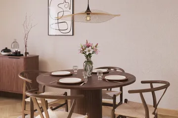 Noira Rund Spisegruppe 120 cm Rundt bord med 4 Dastoori Spisestoler - Brun / Beige / Valnøtt - Møbler - Bord - Spisegruppe