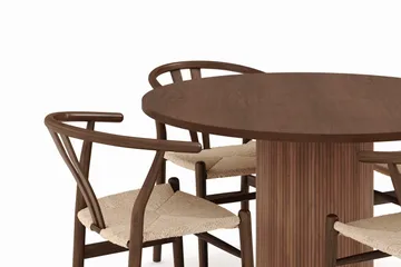 Noira Rund Spisegruppe 120 cm Rundt bord med 4 Dastoori Spisestoler - Brun / Beige / Valnøtt - Møbler - Bord - Spisegruppe