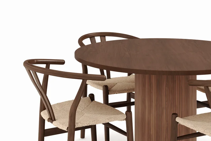 Noira Rund Spisegruppe 120 cm Rundt bord med 4 Dastoori Spisestoler - Brun / Beige / Valnøtt - Møbler - Bord - Spisegruppe