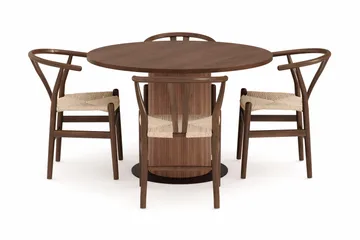 Noira Rund Spisegruppe 120 cm Rundt bord med 4 Dastoori Spisestoler - Brun / Beige / Valnøtt - Møbler - Bord - Spisegruppe