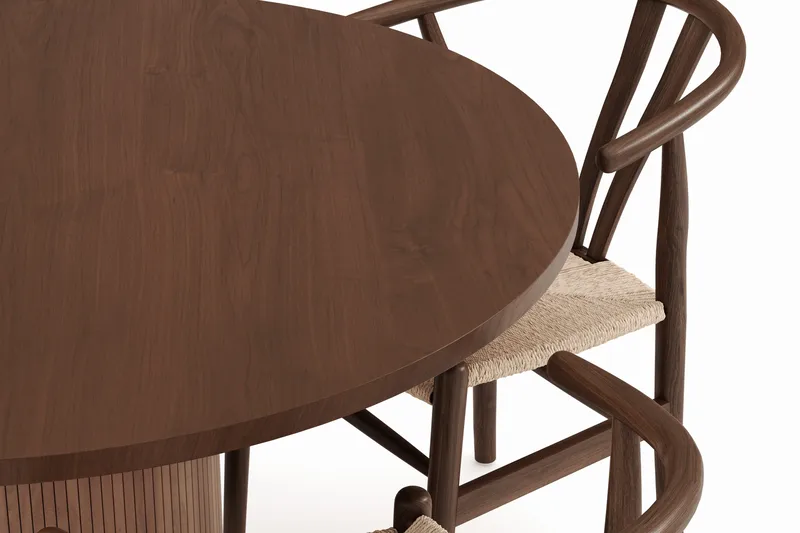 Noira Rund Spisegruppe 120 cm Rundt bord med 4 Dastoori Spisestoler - Brun / Beige / Valnøtt - Møbler - Bord - Spisegruppe