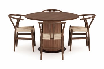 Noira Rund Spisegruppe 120 cm Rundt bord med 4 Dastoori Spisestoler - Brun - Møbler - Bord - Spisegruppe