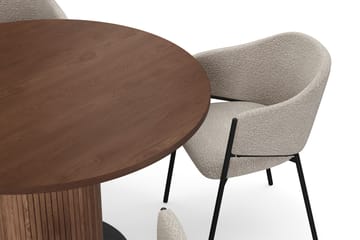 Noira Rundt Lite Spisebord Massiv Valnøtt 120 cm med 4 Filip Spisestoler - Brun / Taupe Bouclé - Møbler - Bord - Spisegruppe