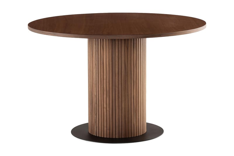 Noira Rundt Lite Spisebord Massiv Valnøtt 120 cm med 4 Greya Spisestoler med armlener - Brun / Hvit Bouclé / Metallben Valnøtt - Møbler - Bord - Spisegruppe