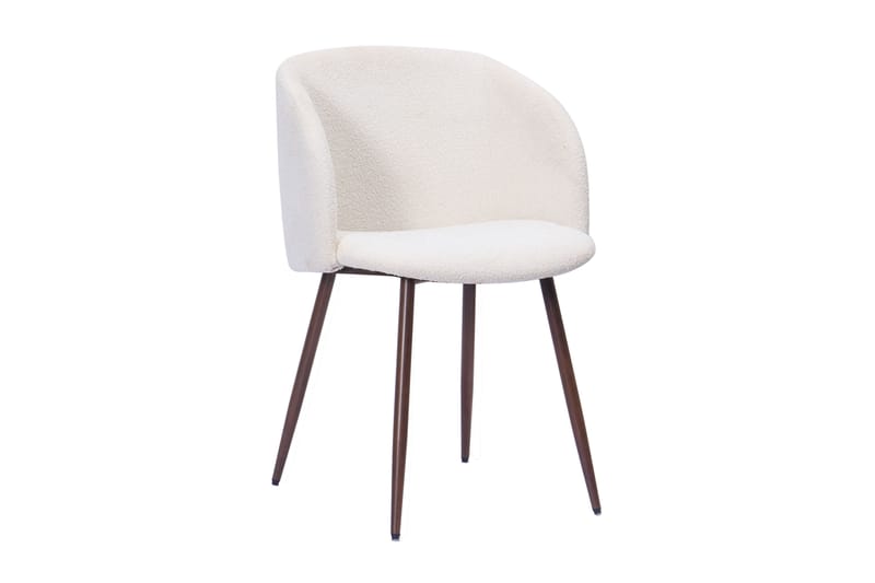 Noira Rundt Lite Spisebord Massiv Valnøtt 120 cm med 4 Greya Spisestoler med armlener - Brun / Hvit Bouclé / Metallben Valnøtt - Møbler - Bord - Spisegruppe