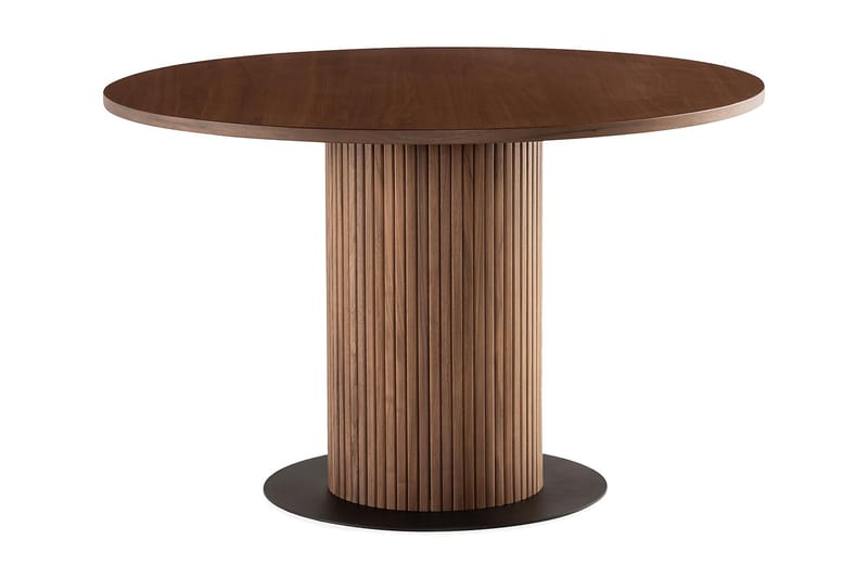 Noira Rundt Lite Spisebord Massiv Valnøtt 120 cm med 4 Katy Spisestoler - Brun / Hvit Bouclé / Metallben Svart - Møbler - Bord - Spisegruppe